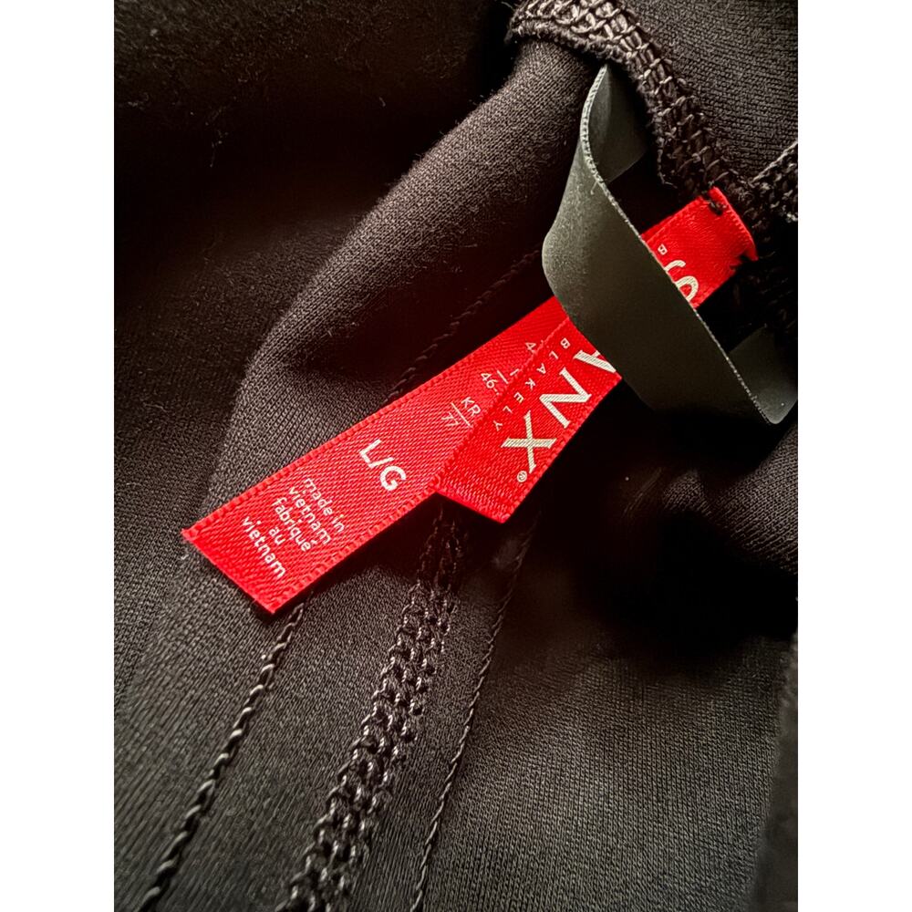 Spanx Drape Front Convertible Jacket Faux Leather Knit Blazer Black L - Picture 3 of 10